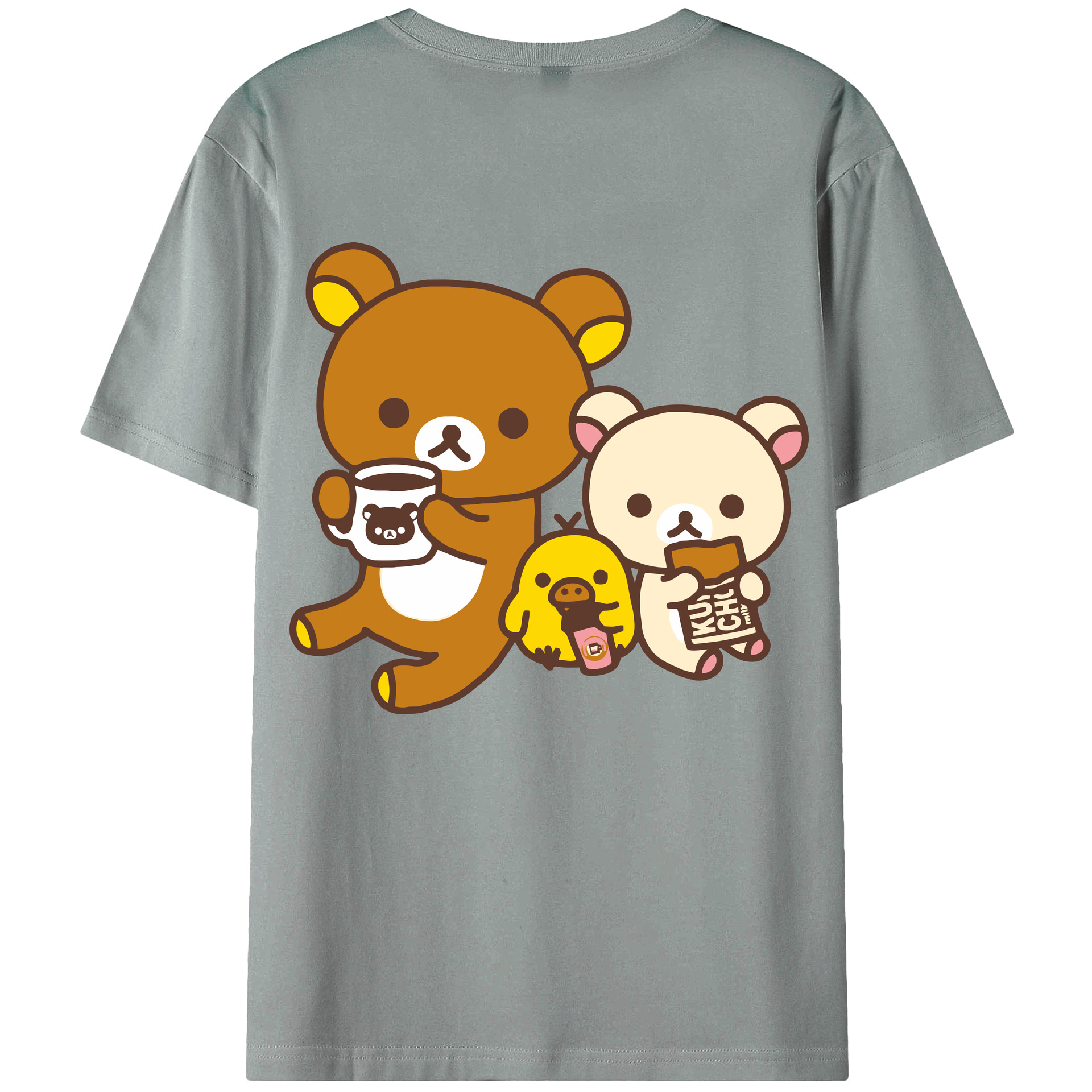 （画像用） リラックマ リラックマ キイロイトリ Rilakkuma Korilakkuma Kiiroitori 綿100％ メンズ半袖Tシャツ（バックプリント） 通気性